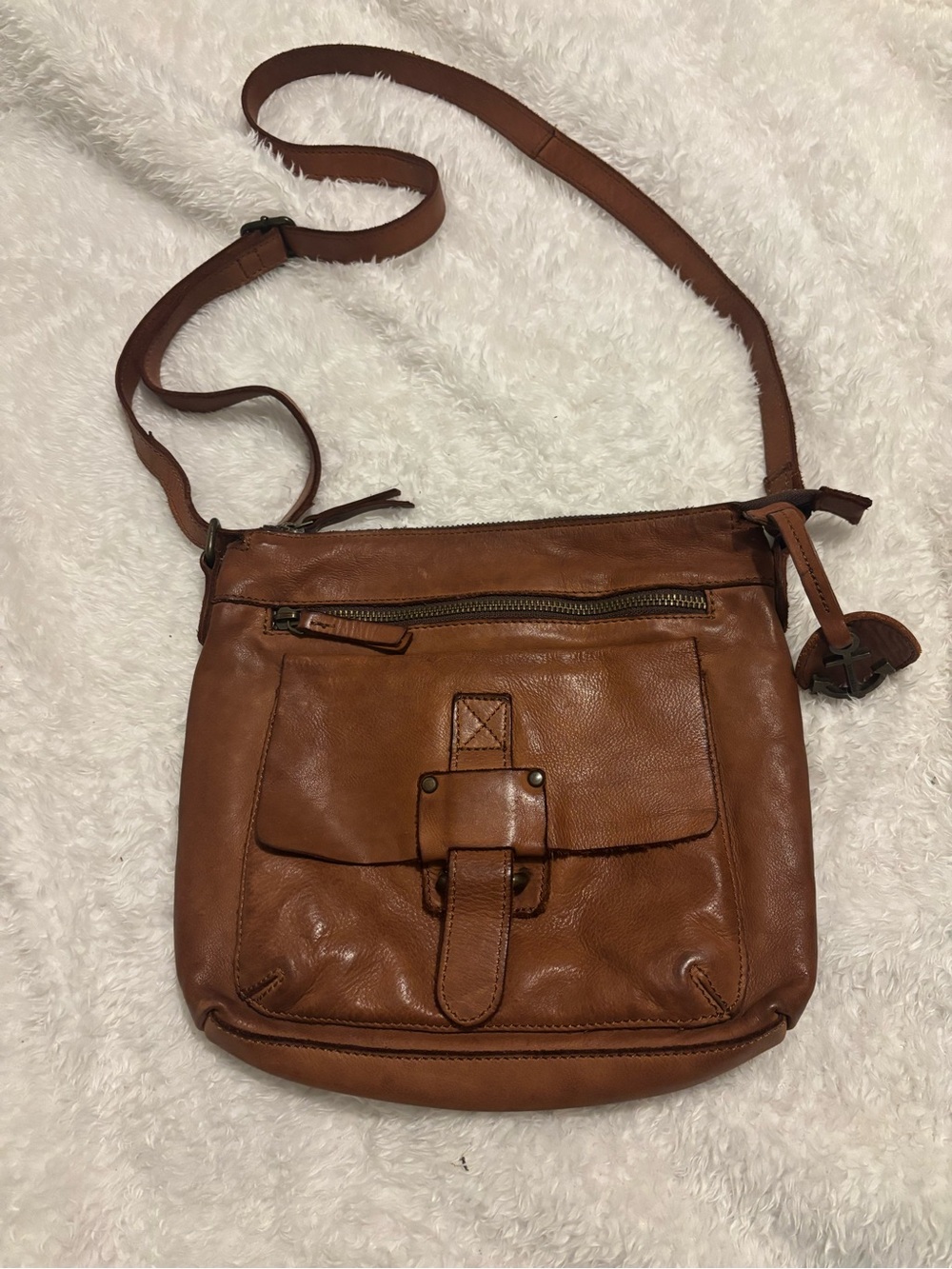 Everyday Brown Leather Crossbody with Front Flap Pocket